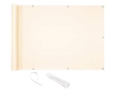 CelinaSun Sichtschutz Balkon 0,9 x 4 m Creme weiß PES Balkonbespannung mit Kabelbinder wasserabweisend Balkonumrandung