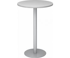 BÜMÖ® Stehtisch mit massiven Tellerfuß & Säule in Silber lackiert | Bartisch | Hochwertiger Bistrotisch | Säulentisch in 2 Formen und 7 Dekoren (Platte: rund-Ø 80cm, Grau)