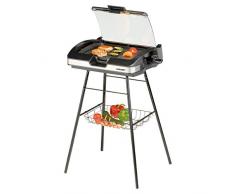 Cloer 6720 Barbecue-Grill mit Aluminium-Druckgussplatte, Antihaftbeschichtet, Glasdeckel, 2200 Watt, Grillfläche: 29 Barbecue-Grill, silber, schwarz