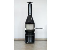 LANZZAS Grill Gartengrill Gartenkamin Grillwagen schwarz emaliert rund