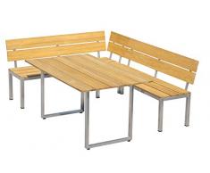 Teak Garten Eckbank mit Esstisch Edelstahl Gestell