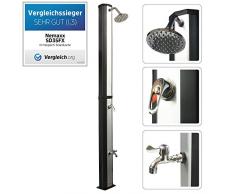 Nemaxx SD35FX Solardusche - silberfarbene Gartendusche mit UV-beständigem Wassertank 35 Liter - mit Fußdusche/Wasserhahn und schwenkbarem Regenduschkopf
