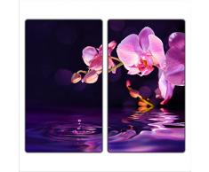 Orchidee 2 Set Glas Abdeckplatte 2x30x52 Schneidebrett Herdabdeckplatte