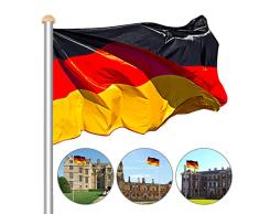 Hengda 6,5 m Aluminium Fahnenmast inkl. 150 * 90 cm Deutschland Fahne + Bodenhülse + Zugseil + Verschlusshaken + Abschlusskappe，die Höhe in 5 verschiedenen Höhen variiert Werden