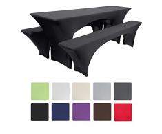 Beautissu Victoria Stretchhusse Biertischhusse 220x70 cm + 2 Bierbank-Hussen 3 TLG Bierzeltgarnitur-Set - Schwarz & weitere Farben