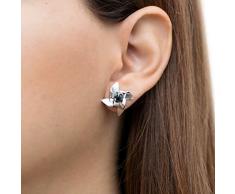 Paar Windmühle Ohrstecker, minimalistische 925 Sterling Silber Windrad Origami Ohrringe mit schwarzen Kristallen handgefertigt von Emmanuela