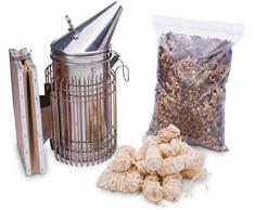 Imkado Imker Set M - Premium Edelstahl-Smoker, Rauchstoff, Anzünder - Ideal für Hobbyimker - Einsteiger-Zubehör aus dem Imkereibedarf