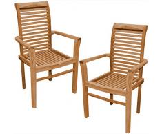 Teako Design 2 Stück Stapelstühle Cosenza Teak Massivholz Höhe der Stuhllehne 95 cm Gartenstuhl Wetterfest Teakholz