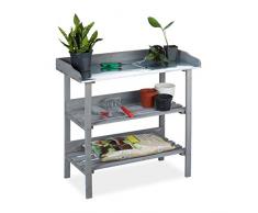 Relaxdays Pflanztisch, Gärtnertisch mit 3 Ebenen, Gewächshaus, Garten, Balkon & Terrasse, Holz, 86 x 92 x 42 cm, grau