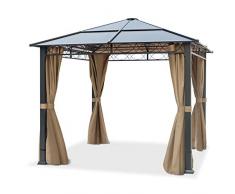 TOOLPORT Gartenpavillon 3x3 m wasserdicht ALU Deluxe Pavillon mit 4 Seitenteilen Partyzelt in Taupe lichtdurchlässiges PC Dach