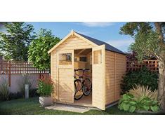 Alpholz Gerätehaus Alisha aus Fichten-Holz | Gartenhaus mit 14mm Wandstärke | Holzhaus inklusive Montagematerial | Geräteschuppen Größe: 202 x 252 cm | Satteldach
