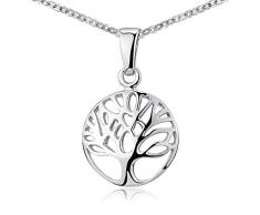 MATERIA Ankerkette 45cm mit 925 Silber Anhänger Lebensbaum rhodiniert rund inkl. Schmuckbox KA-409_K30-45