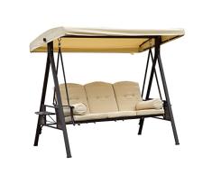 Outsunny 3-Sitzer Hollywoodschaukel Gartenschaukel mit Sonnendach + Kissen Metall + Polyester Beige + Braun 124,5 x 206 x 180 cm