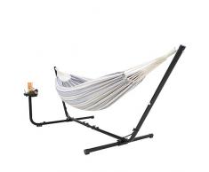 VITA5 Hängematte mit Gestell Outdoor (Baumwolle) mit Becher- und Bücher Halter, Bis zu 2 Personen / 205kg, 241 * 160, Tragetasche (Weiss/Blau)