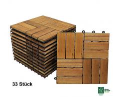 SAM® Terrassen-Fliese Variante 2 aus Akazien-Holz, 33er Spar-Set für ca. 3m², Garten-Fliese mit 12 Latten, Balkon Bodenbelag mit Drainage Unterkonstruktion, FSC® 100% Zertifiziert, klick-Fliesen