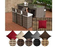 CLP Gartenbar-Set Lenox 5mm Aus Polyrattan I Gartenmöbel-Set: 6 Barhocker Inkl. 6 Sitzkissen Und EIN Bartisch I Erhältlich, Farbe:Natura, Polsterfarbe:Polsterfarbe Rubinrot