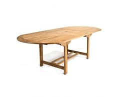 DIVERO GL05525 Großer ovaler ausziehbarer Gartentisch Esstisch Balkontisch Holz Teak Tisch für Terrasse Balkon Wintergarten witterungsbeständig behandelt massiv 170/230 cm natur