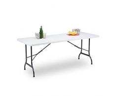 Relaxdays Gartentisch klappbar, als Koffer tragbar, wetterfest, eckig, Metallgestell, Kunststoff, HBT: 72x180x75cm, weiß