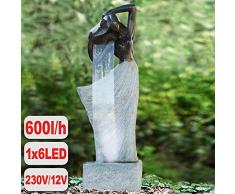 GARTENBRUNNEN BRUNNEN DANCING Lady mit LED-Licht 230V ZIERBRUNNEN VOGELBAD WASSERFALL GARTENLEUCHTE TEICHPUMPE - SPRINGBRUNNEN WASSERSPIEL für Garten, Gartenteich, Terrasse, Teich, Balkon