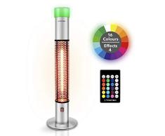 TROTEC IRS 1500 E Terrassen Heizstrahler Infrarotheizer 1.500 Watt, LED-Element in 16 Farben und mit 4 Lichteffekten, 10 Stufen dimmbares LED-Element, IP55