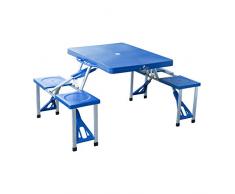 Outsunny Alu Campingtisch Picknick Bank Sitzgruppe Gartentisch mit 4 Sitzen klappbar Blau
