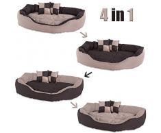 dibea 4-in-1 Hundebett, Hundekissen, Hundekörbchen mit Wendekissen, braun/beige, Größe M