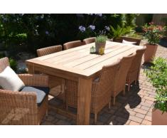 bomey Teak Sitzgruppe Garten Garnitur Tisch (240x100) und 8 Sessel/Stühle Rattan und recyceltes Teak Java Kor