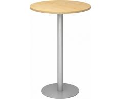 BÜMÖ® Stehtisch mit massiven Tellerfuß & Säule in Silber lackiert | Bartisch | Hochwertiger Bistrotisch | Säulentisch in 2 Formen und 7 Dekoren (Platte: rund-Ø 80cm, Ahorn)
