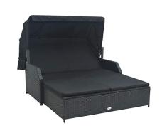 vidaXL Sonnenliege mit Sonnendach 2-Personen Doppelliege Gartenliege Relaxliege Liege Rattanliege Strandliege Gartenmöbel Poly Rattan Grau