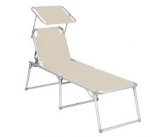 SONGMICS Sonnenliege, Liegestuhl, Gartenliege, extra groß, 65 x 200 x 48 cm, bis 150 kg belastbar, mit Sonnendach, Rückenlehne verstellbar, klappbar, Garten, Balkon, Terrasse, beige GCB26BE
