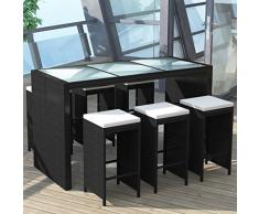 Lingjiushopping Bar-Set für den Garten, 13-teilig, aus Polyrattan, Schwarz, Farbe der Kissen: Weiß, Creme, Gartenmöbel-Set