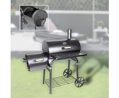 DRULINE XL Holzkohlengrill Profi Smoker BBQ Grillwagen in Schwarz 122 cm x 66 cm x 132 cm (1,5 mm Stahl)