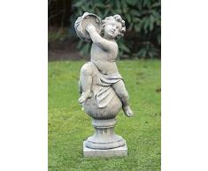 pompidu-living Musikant mit Tamburin auf Kugel, Steinfigur, Gartenfigur Farbe Sandstein