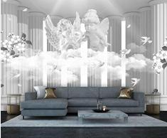 wandmotiv24 Fototapete Grau Säulen Engel XL 350 x 245 cm - 7 Teile Fototapeten, Wandbild, Motivtapeten, Vlies-Tapeten Säule, Blumen, Wolken M3749