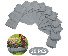 CDblue Rasenkante in Steinoptik 20-teilige Umrandung 5M für Beete Mähkante Kunststoff Mähkante Palisade Garten Beet (Grau)