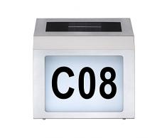 LED Solar Hausnummernleuchte Edelstahl Dämmerungsschalter 6500K Kaltweiß / Tageslicht mit Hochleistungsakku