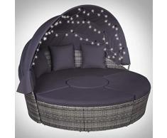 Festnight- Poly Rattan Sonneninsel 185cm I Sonnenliege mit LED Sonnendach | Garten Sofa Gartenliege | Lounge Liege Set Gartenmöbel Terrassen Strandkorb Grau