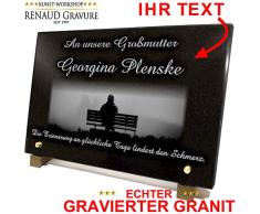 Grabplatte aus personalisiertem Granit mit Gravur Bank See älterer Bürger 30x20x2cm mit unveränderlicher Gravur in der Masse.