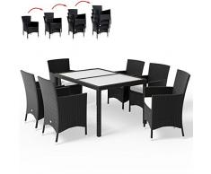 Deuba Poly Rattan Sitzgruppe 6 Stapelbare Stühle Gartentisch 7cm Dicke Sitzauflagen Gartenmöbel Sitzgarnitur Set Schwarz