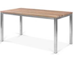 OUTFLEXX Esstisch Gartentisch in Natur rustikal gebürstet, Metalltisch aus Edelstahl und recyceltem Teak-Holz, Tisch für Moderne Gärten