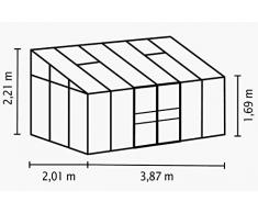 Gartenwelt Riegelsberger Anlehngewächshaus Ida - Ausführung: 7800 HKP 6 mm dunkelgrün, Fläche: ca. 7,8 m², mit 2 Dachfenster, Sockelmaß: 1,90 x 3,79 m