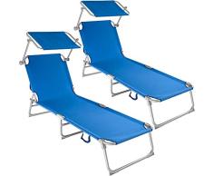 Gartenliege Sonnenliege Strandliege Freizeitliege mit Sonnendach 190cm(2 Stück Blau)