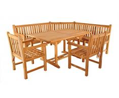 SAM Teak Holz Gartengruppe 4tlg. Madera, bestehend aus 1x Ausziehtisch, 2X Sessel, 1x Eckbank