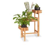 Relaxdays Blumenetagere, beweglich, für Kräuter, Blumentöpfe, Holz Pflanzregal 57 cm hoch, Natur Blumentreppe 3-stöckig,