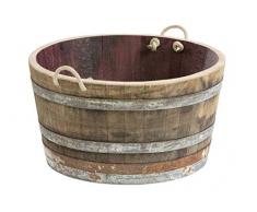 Holzfass, Weinfass halbiert aus Eichenholz rustikal -als Pflanzkübel oder Miniteich (mit Halteschlaufen und Rollen)