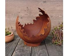 terracotta-toepfe-de Deko/Feuerkugel/Pflanzkugel aus Metall -hergestellt in der EU- Edelrost Rost mit Standring Windlicht Garten Pflanzgefäß Blumentopf