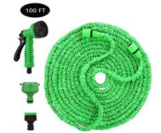 Konety Flexibler Gartenschlauch, Gartenschläuche Flexibler 30m 100FT Flexibler Basic Wasserschlauch Flexible dehnbarer Flexischlauch Multisfunktionsbrause mit 7 Funktionen für Garten Grün