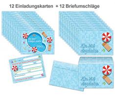 JuNa-Experten 12 Einladungskarten incl. 12 Umschläge zum Kindergeburtstag Schwimmbad Party / Pool Party / schöne und Bunte Einladungen / Umschläge (12 Karten + 12 Umschläge)