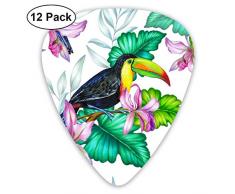 Rterss Sampler Gitarrenplektren, klassisch, für E-Gitarre, Akustikgitarre, Mandoline und Bass, Toukan, exotisch mit Blumenstrauß