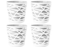2friends 4er Set Blumentopf Übertopf, 2 in 1, stabilem Kunststoff, mit herausnehmbarem Einsatz, Durchmesser 15 cm, Höhe 15 cm, grau/weiß